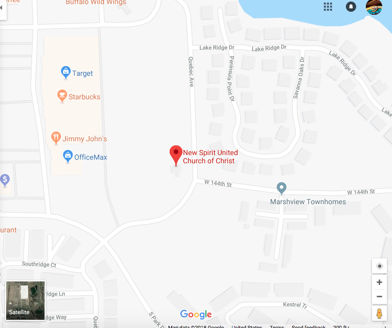 google map showing church